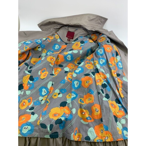 Ted Baker Ruffle Trench Coat Belted Jacket Button Collared Gray Cotton Womens 4 - Picture 15 of 15
